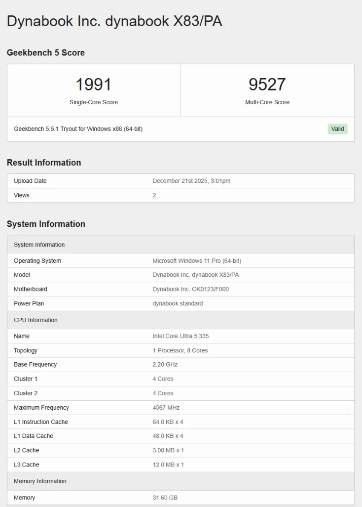 Geekbench 5 Performance Snapshot
