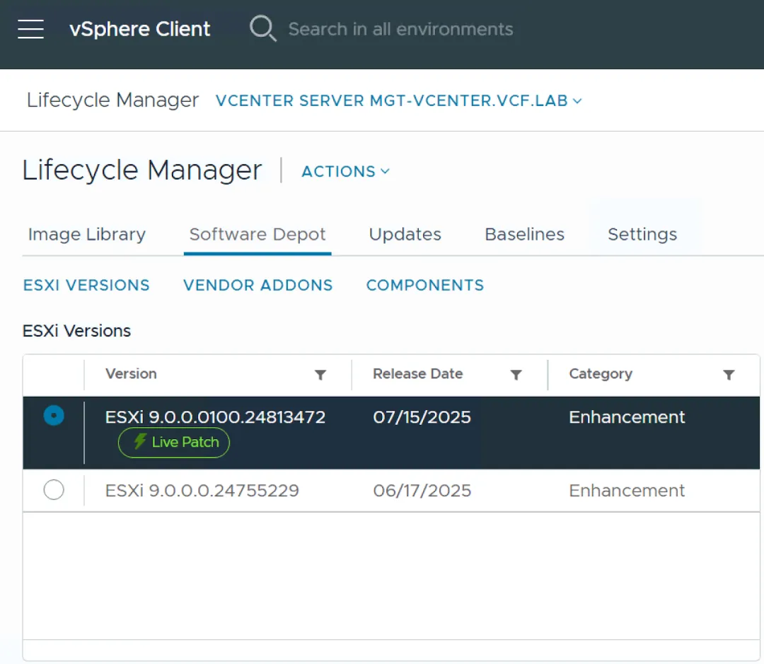 VCF9 Live Patching
