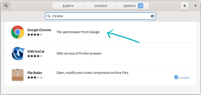 第二步：在Fedora软件中心中搜索Chrome

